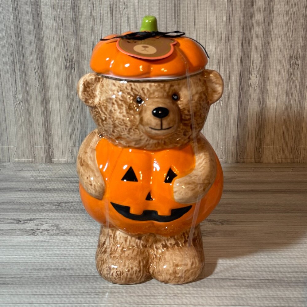 Viral TikTok Creepy Critters 10” Halloween Pumpkin Teddy Bear Cookie Jar - New